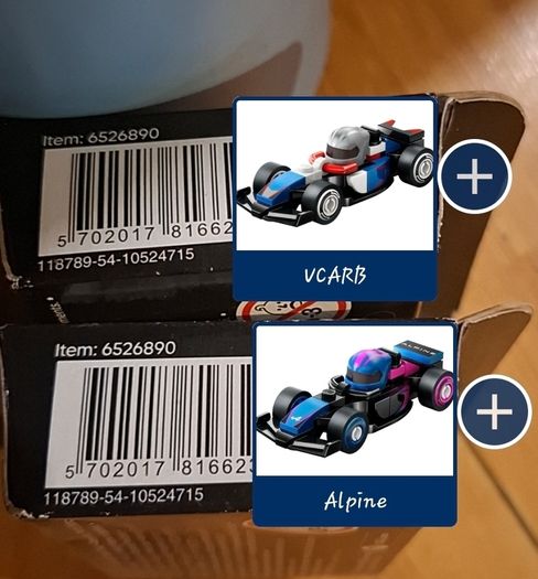 2x Lego 71049 F1 Collectible Race Cars