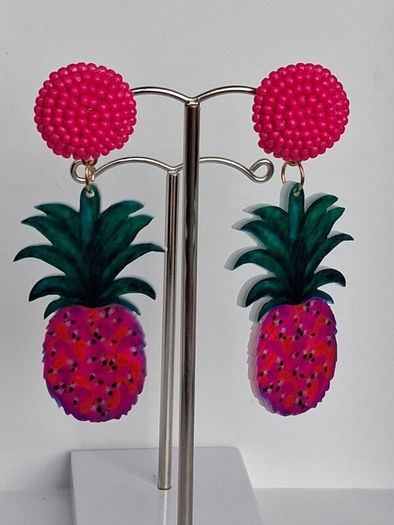 Tropical Hot Pink Seed Bead & Resin Earrings