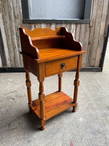 A pine gallery back side table/ wash stand with drawer.