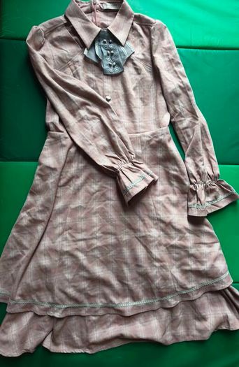 DHARRY pink plaid long sleeve midi dress