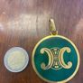 Vintage Celine Paris Triomphe Logo Green Enamel Medallion Pendant Image 3