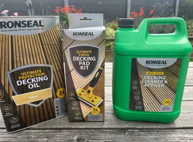 Decking oil, sponges and cleaner