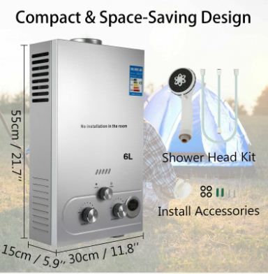 6L LPG Gas Propane Instant Tankless Hot Water Heater Boiler