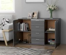 Sideboard High Gloss Grey 120x35.5x75 cm Chipboard