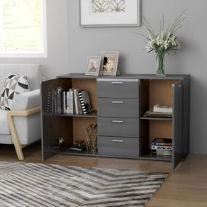 Sideboard High Gloss Grey 120x35.5x75 cm Chipboard