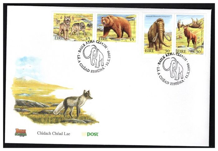 1999 Ireland Extinct Irish Animals (Mammoth, Giran Deer, Wolves & Bear) Commemorative Stamps An Post First Day Cover (FDC)