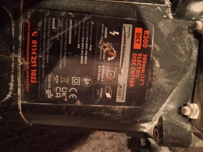 Evolution R300 DCT 2400w Electric consaw with 12" diamond cut blade