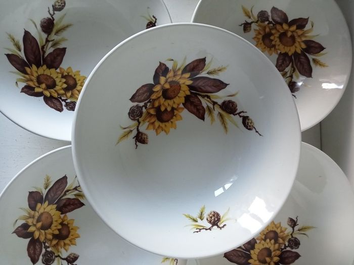 Vintage 1960' Johnson Brothers "Pinecone and Sunflower " 5 soup bowls