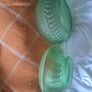 Vintage 1930s Art Deco Davidson Frosted Green Satin Glass Centerpiece Float Bowl & Pedestal Stand Set Image 2