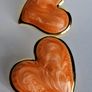 Gold Heart Marbled Orange Enamel Earrings Image 5