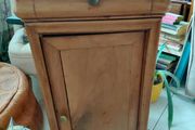 Antique Louis Phillippe style bedside table grey white veined marble top