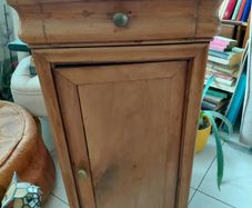 Antique Louis Phillippe style bedside table grey white veined marble top