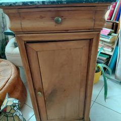 Antique Louis Phillippe style bedside table grey white veined marble top