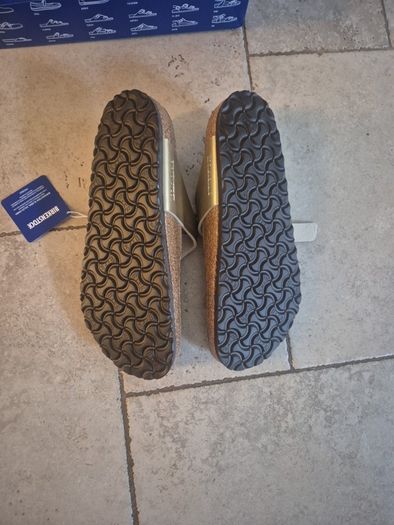 gold Birkenstocks size 43