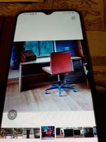 Art deco office desk and red leather chair