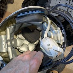 American football helmet and pads