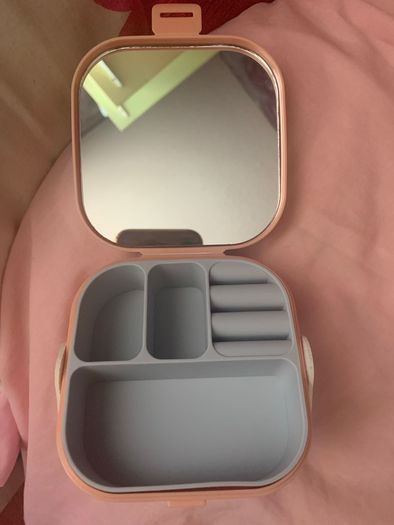 Pink travel jewellery case with mirror