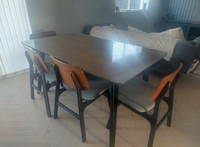 Dining table 4 chairs and bench.