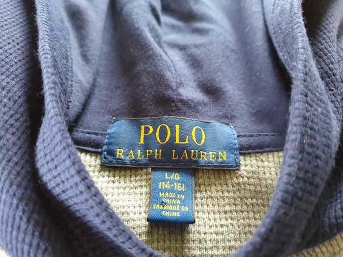 Ralph Lauren Boys Sweatshirt Gray Hoodie Navy Sleeves 10 to 12 Years Large