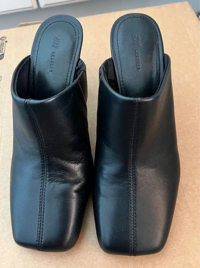 H&M black leather mules - square toe - size 35 (2)