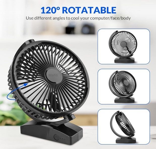 Desk Fan with 3 Speeds (Rechargeable/USB)