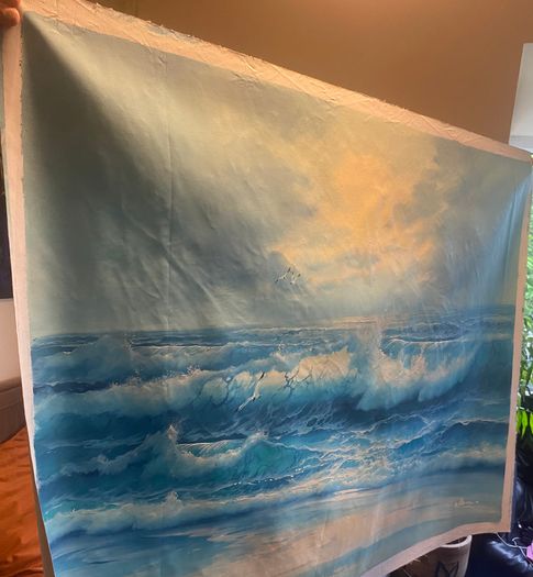 Large Hand Painted Oil on Canvas - Seascape with Seagulls