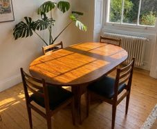 G Plan Teak Oval Console Drop Leaf Dining Table & 4 Chairs