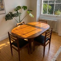 G Plan Teak Oval Console Drop Leaf Dining Table & 4 Chairs