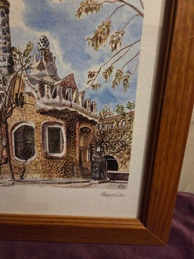 Barcelona Parque Guell Lithograph framed