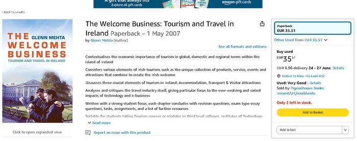 The Welcome Business: Tourism and Travel in Ireland, Glenn Mehta