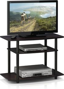 No Tools 3-Tier Entertainment Center Stand, TV Stands, TV Unit, TV Shelf, Dark Walnut