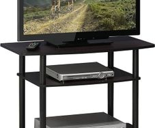 No Tools 3-Tier Entertainment Center Stand, TV Stands, TV Unit, TV Shelf, Dark Walnut