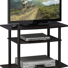 No Tools 3-Tier Entertainment Center Stand, TV Stands, TV Unit, TV Shelf, Dark Walnut