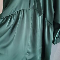 MADE IN ITALY bottle green silk style pussy bow longline blouse Sz XL (Fit 16-20UK) - Bnwot - Rrp 44.95