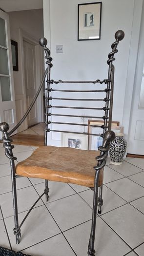Gerald Pullman Ironworks Chair Hand Forged Iron & Solid Wood