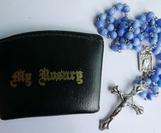 Vintage Rosary With Blue Beads and Rosary Pouch