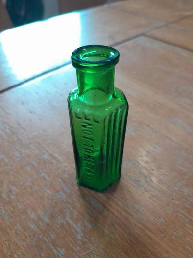 Antique Miniature Green Glass Poison Bottle. Victorian 1/2 oz Size (70mm) NOT TO BE TAKEN.