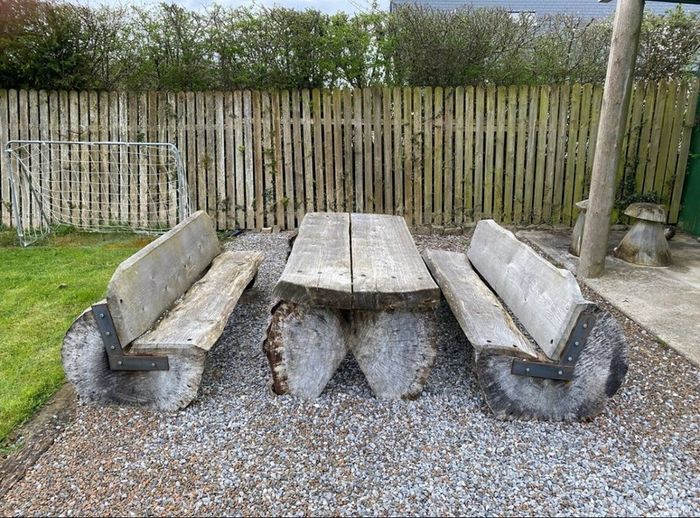 Large Cedar Wood Table & Benches