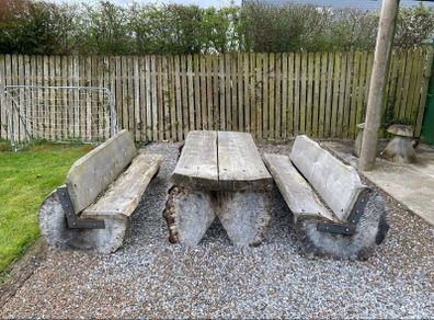 Large Cedar Wood Table & Benches
