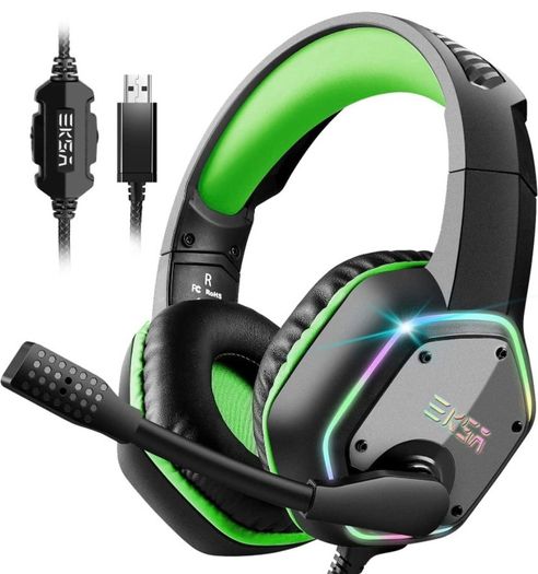 USB Gaming Headset for PC - Computer Headphones with Microphone/Mic Noise Cancelling, 7.1 Surround Sound Wired Headset & RGB Light - Gaming Headphones for PS4/PS5 Console Laptop MULTIPLE COLOURS AVAILABLE, SEE PHOTOS (FREE POSTAGE)