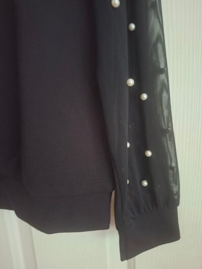 Ladies Black Top with Pearl Design