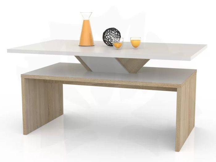 Rectangular White Oak Coffee Table With Shelf