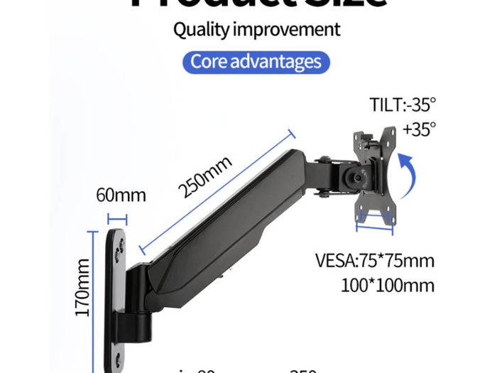 BRAND NEW Spring Air Pressure Arm Adjustable Wall Mouning Monitor Bracket For 17-45 inch LCD LED Screen Loading 2-12kg TV Support