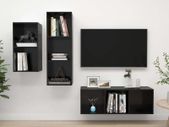 3 Piece TV Cabinet Set High Gloss Black Chipboard