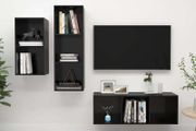 3 Piece TV Cabinet Set High Gloss Black Chipboard