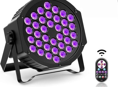 UV Black Lights, 72W 36 LED Par Light by Remote and DMX Disco Blacklight Spotlight for Glow Fluorescent Party DJ Disco Bar Stage Lighting Shows