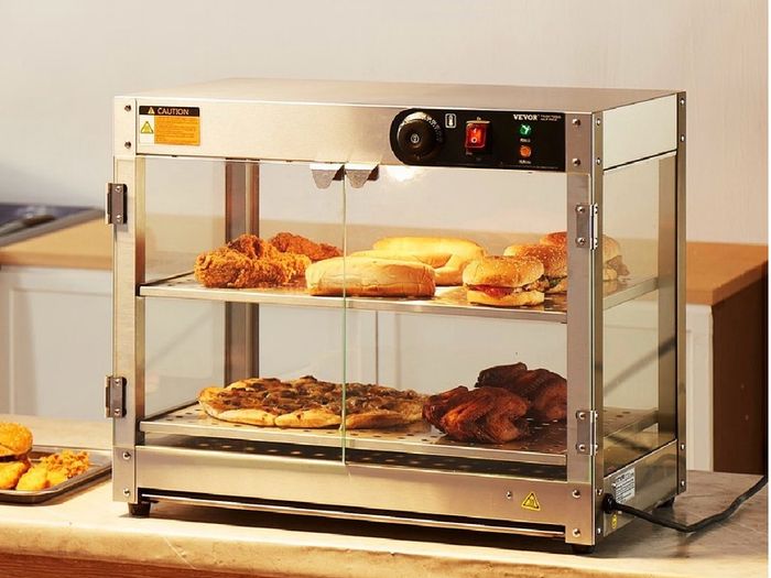 800W Food Warmer Display Cabinet 201 stainless steel 2 Tiers Hot Cabinet for Fast-food Restaurants, Breakfast Shops