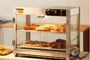 800W Food Warmer Display Cabinet 201 stainless steel 2 Tiers Hot Cabinet for Fast-food Restaurants, Breakfast Shops