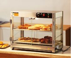 800W Food Warmer Display Cabinet 201 stainless steel 2 Tiers Hot Cabinet for Fast-food Restaurants, Breakfast Shops
