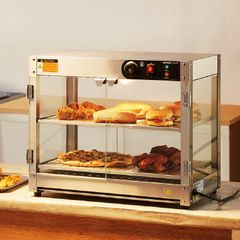800W Food Warmer Display Cabinet 201 stainless steel 2 Tiers Hot Cabinet for Fast-food Restaurants, Breakfast Shops